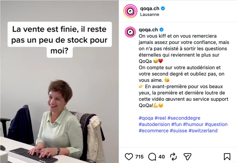 Mélanie au service client de QoQa, capture d'un post Instagram QoQa
